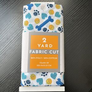 2 Yard~Poly Cotton Fabric Cut/72" x 44" White w/ Dog Paws & Bones Print. New